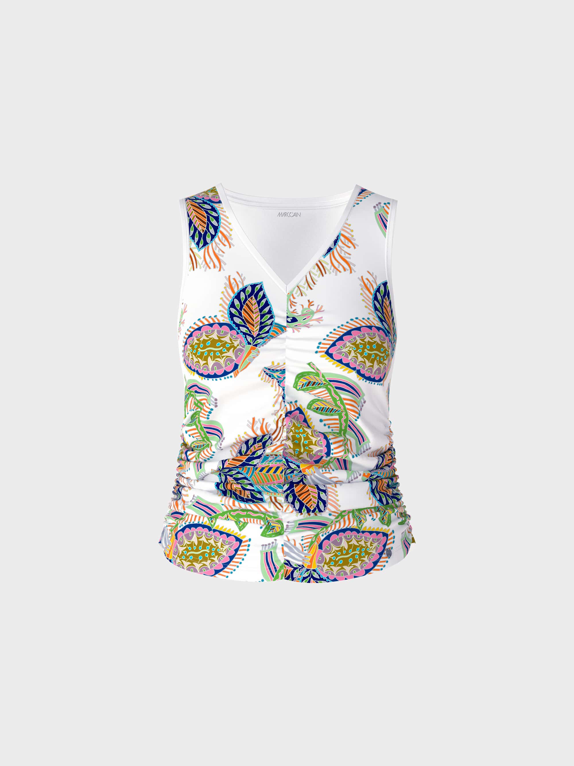 all-over print top with gathering