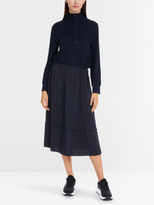 Two-in-one midi dress with pleated skirt