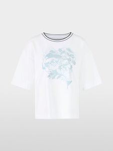 white & blue T-shirt with print